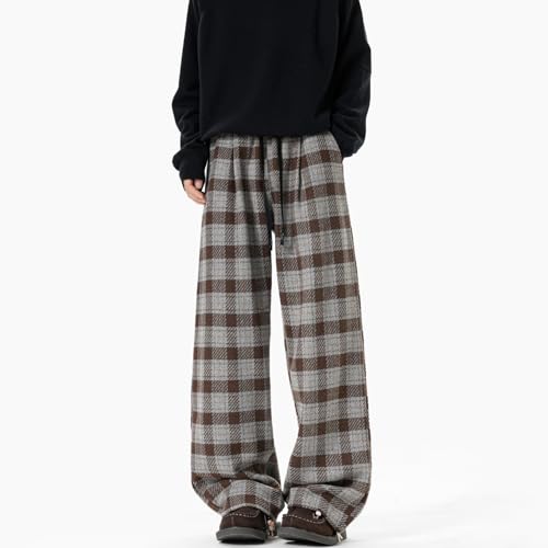 Seidarise Men's Plaid Wide - Leg Pants, Drawstring Waist, Loose Fit for Casual & Streetwear3