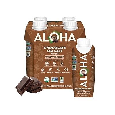 ALOHA Organic Protein Drink, Chocolate Sea Salt, Low Sugar & Dairy Free Ready-to-Drink Protein Shake, Plant Based, Non-Dairy, Clean Ingredients, GLP-1 Friendly, 18g Protein, Gluten Free
