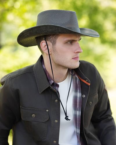 Hayes Mesh Safari Cowboy Hat for Men Women, Moldable Wide Brim Sun Protection, Adjustable Chin Cord for Hiking Fishing (US, Alpha, Large, Fossil) — view 3
