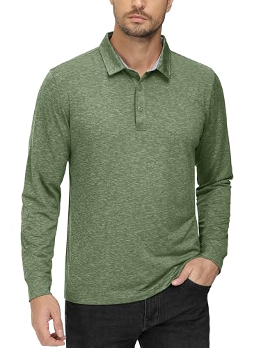 Image of MAGCOMSEN Men's Long Sleeve Golf Polo Shirts Collared Athletic Quick Dry Lightweight Work Shirts