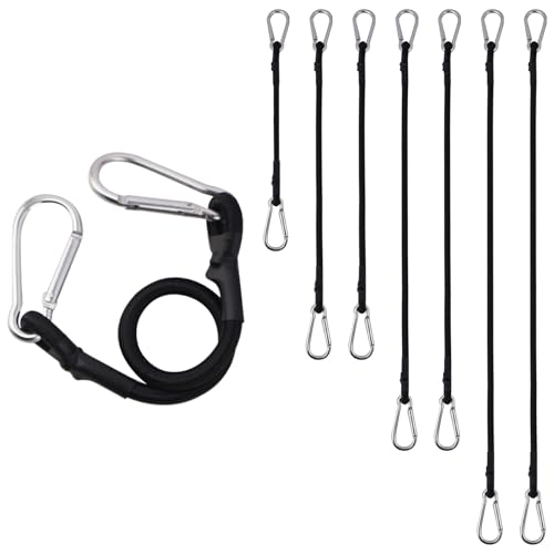 FOGAWA 8 Pezzi 30cm/60cm/80cm/100cm Corda Elastica con Moschettone, Corde Elastiche con Gancio, Cavi Elastici Extra Forte, Cinghia Elastica con Moschettone Nero,per Tende da Sole,Teloni,Auto,Campeggio