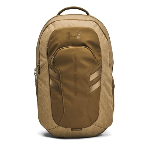 Image of Under Armour Unisex, Hustle 6.0 Pro Backpack (728) Coyote Brown Full Heather /Coyote /Metallic Gold One Size Fits Most