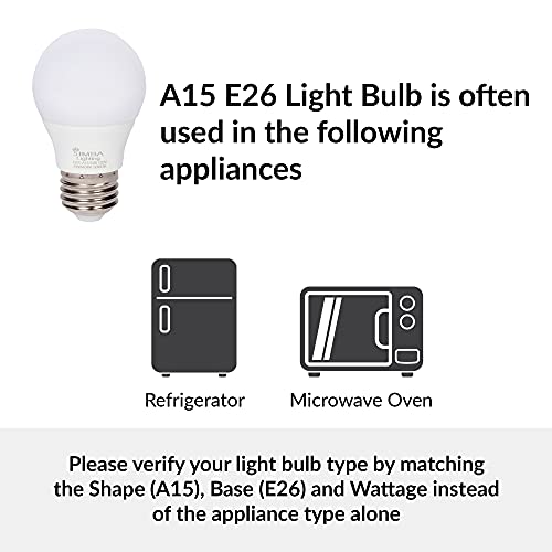 Simba Lighting Led A15 Refrigerator Light Bulbs (6-Pack) 4W 40W Replacement Small For Appliances, Freezers, Ceiling Fans, 120V, E26 Standard Medium Base, Frosted Cover, Not Dimmable, 5000K Daylight #TOP3