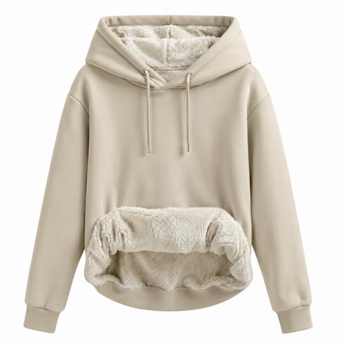 VOHOTO Womens Warm Fleece Hoodie Sherpa Winter Pullover Sweatshirts Long Sleeve Casual Trendy Drawstring Hood with Pockets Apricot
