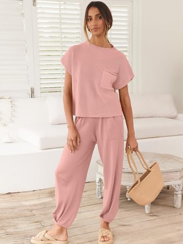 Image of ANRABESS Women's Two Piece Outfits Sweater Sets Knit Pullover Tops and High Waisted Pants Tracksuit Lounge Sets