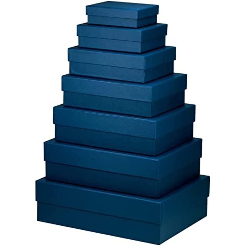 Rössler Papier 13411453900 - Pudełko prezentowe Boxline z pokrywką, zestaw 7 pudełek prezentowych, granatowe, prostokątne pudełka kartonowe