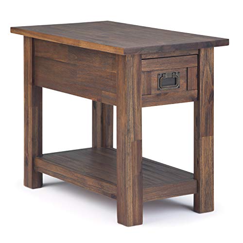 SIMPLIHOME Monroe - Mesa auxiliar rectangular rústica estrecha de madera de acacia maciza de 14 pulgadas de ancho, color marrón carbón envejecido con almacenamiento, para sala de estar y dormitorio