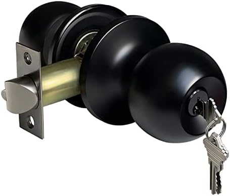 BESTTEN Keyed Entry Door Knob, Entrance Door Lock, Standard Ball, All Metal, Matte Black