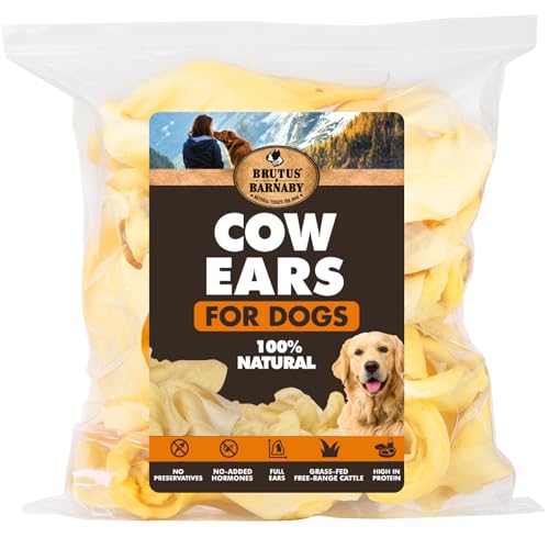 BRUTUS & BARNABY Cow Ears for Dogs Whole Ears 12 ct Thick Cut Grass-Fed Angus Beef All-Natural No-Rawhide Dog Treat Alternative