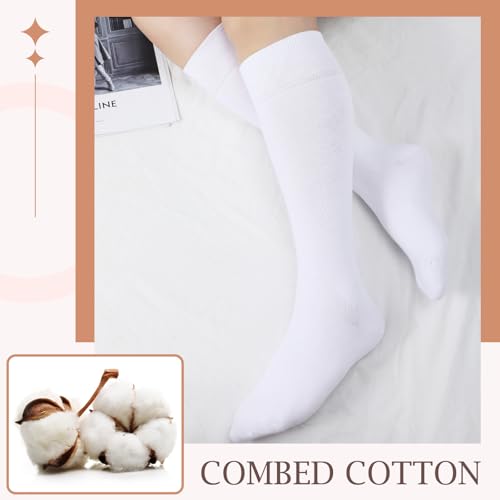 Chuarry 5 Pairs Women Knee High Socks Cotton Long Warm Socks Soft Casual Solid Color Thick High Boot Socks for Women Girls Oktoberfest Outfit, White3