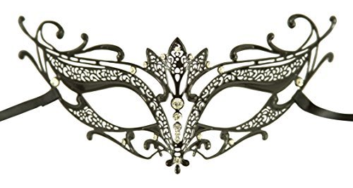 Vintage Venetian Black Swan Laser Cut Masquerade Mask - Decorated With Gem Crystals