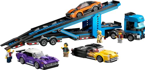 LEGO City Le Camion de Transport de Voitures de Sport - Set de 4 Véhicules pour Enfants dès 7 Ans - Cadeau de Fête ou d’Anniversaire pour Garçons et Filles - 4 Minifigurines pour Le Jeu de Rôle 60408