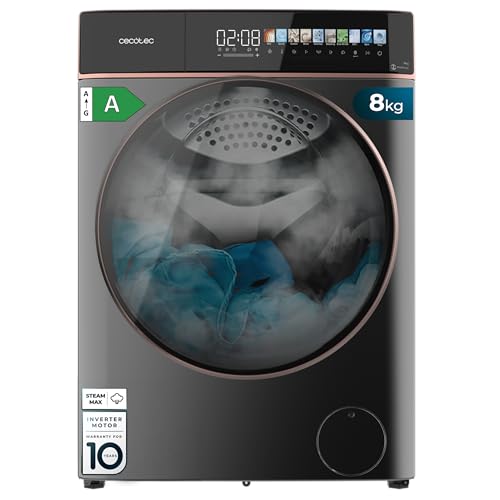 Cecotec Lavadora Secadora 8-5Kg Carga Frontal Bolero Wash&Dry 85900 Inverter Steel A, 1400 rpm, 11 programas, Motor Inverter Plus, pantalla FullColor 10,3', Funciones SteamMax, Stop&Go, Delay Start