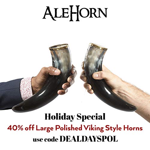 AleHorn Handmade Genuine Large Drinking Ox Horn Mead Cup Goblet Shotglass Tumbler Medieval Inspired Viking Drinking Vessel for Beer Ale Mead Food Safe Coating