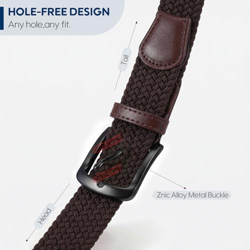 Image of SUOSDEY Men Stretch Braided Belt, Elastic Belt for Jeans Pants Casual Golf Belt 1 3 /8 inch