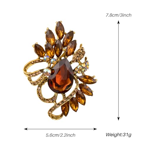 Image of SELOVO Leaf Rhinestone Statement Brooch Pin Dress Jewelry Accessory