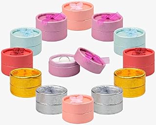 INHEMING 12Pcs Jewellery Ring Gift Boxes, Assorted Colour Cardboard Display Boxes with Bow & Velvet Insert,Mini Rings & Earring Case (6 Colours)