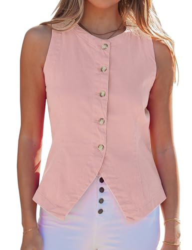 luvamia Button Down Casual Summer Jean Vest Top for Women