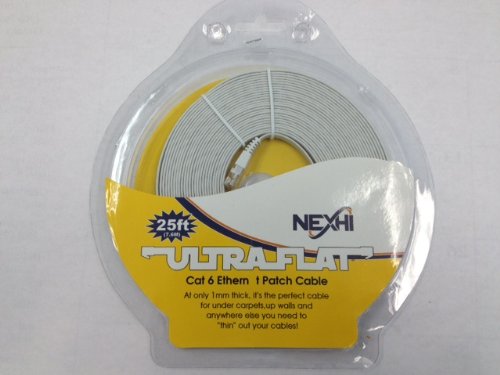 Nexhi Ultra Flat UTP-1800-25W CAT6 Patch Cables, 25', White
