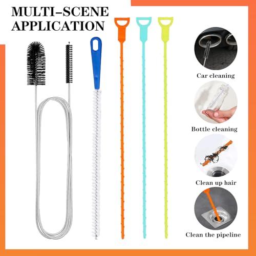VVQWCY 5 Stück Abflussbürste, Rohrreinigungsspirale Schlauchbürste, Rohrbürste Lang Abflussreiniger Bürste für Rohre Schmales Abflussloch