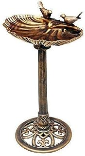 Garden Mile Bronze Effect Bird Feeder Bird Bath - Vintage Garden Bird Table Outdoor Ornaments Bird Water and Seed Feeder Pole for Yard, Patio and Balcony Decor (Twin Birds Bird Bath)