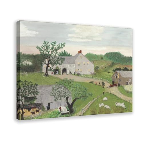 Toile Grandma Moses Watering The Horses pour une ambiance de salon cosy