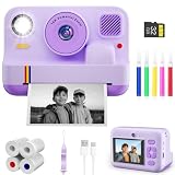 Digital Camera for Kids, App Printing, 1080P Video, Dual-Lens Selfie Digital Camera with 32G SD, Christmas Birthday Gifts for Girls Boys 4 5 6 7 8 9 10 11 12 Year Old, Toddler Toy_Purple