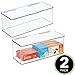 mDesign Plastic Stackable Storage Organizer Box with Hinged Lid - Long Home Office Holder Supply Bin for Note Pads, Gel Pens, Staples, Tape, Highlighters, or Dry Erase Markers, 2 Pack - Clear