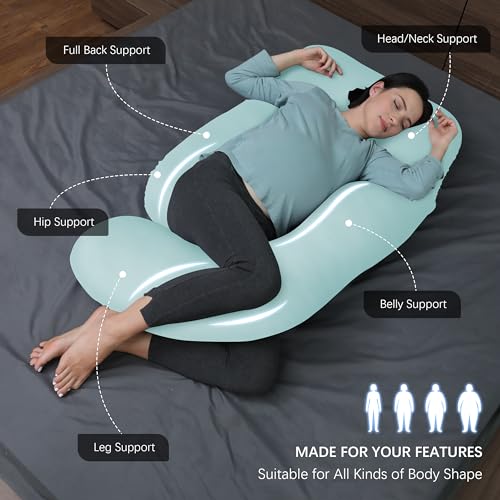 Image of MOON PARK Pregnancy Pillows for Sleeping - U Shaped Full Body Maternity Pillow with Removable Cover - Support for Back, Legs, Belly, Hips - 57 Inch - Ice Blue - Cooling Cover