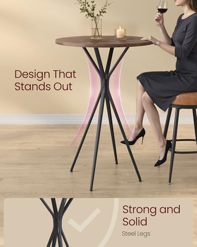 Image of VASAGLE Bar Table, Round Cocktail High Top Pub Bistro Table for Events Party, Kitchen Dining, Home Bar, 23.6 x 23.6 x 41.3 Inches, Metal Frame, Modern Style, Easy to Assemble, Natural Walnut and Black