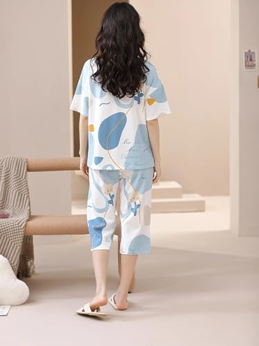 Image of Lunza Women's Cotton Pajama Set with Top & Pants|| Korean Night Suit|| Lightweight Printed Set || Soft & Comfy Sleepwear for Girls & Women