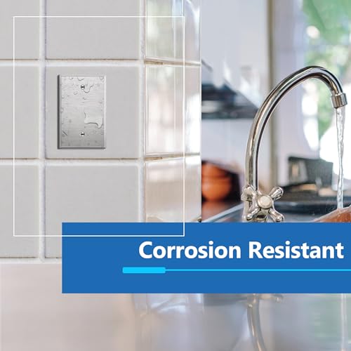 Image of LIDER Blank Metal Wall Plate, Outlet Cover, Corrosion Resistant, Mid-Size 1-Gang 4.88 inch x 3.11 inch, LMWP-01M-SS, UL Listed, Stainless Steel, 1-Pack