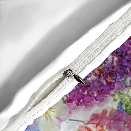 Housse de couette 135x200cm imprimé 3D fleurs en microfibre douce et lavable en machine
