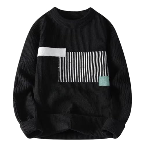 Men O-Neck Splicing Color Knitted Sweater - Thick Warm Autumn Winter Pullover M-4XL