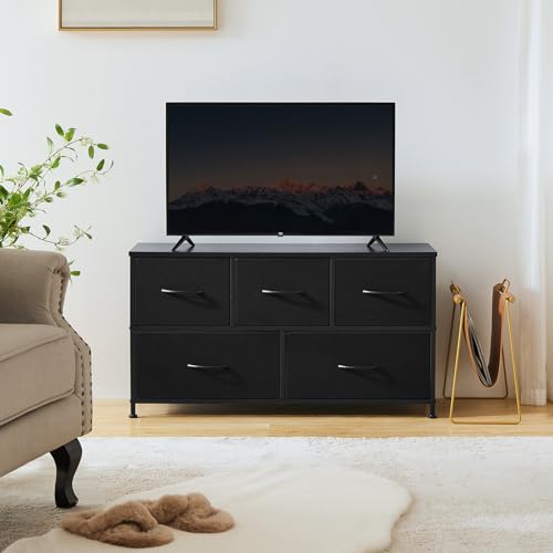 image for OLIXIS Dresser for Bedroom with 5 Drawers, Wide Chest of Drawers, Fabr