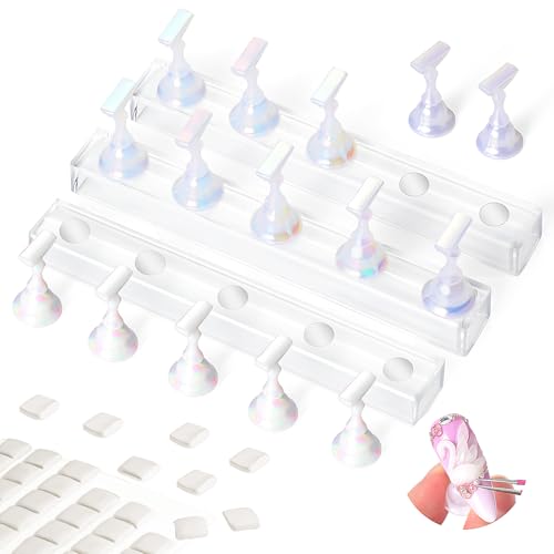 SAVILAND Essentials Nail Holder for Painting Nails: 3PCS Nail Stand Strong Magnetic Nail Stand for Press Ons Nail Stand for Nail Art Aurora Press on Nail Stand 40Pcs Reusable Putty Acrylic Nail Tools