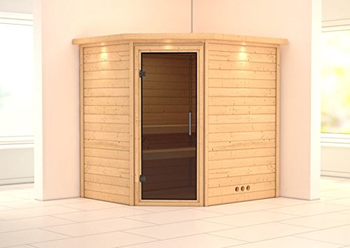 Preisvergleich Produktbild Karibu Sauna Mia ohne Dachkranz (Eckeinstieg) mit Tür Modern