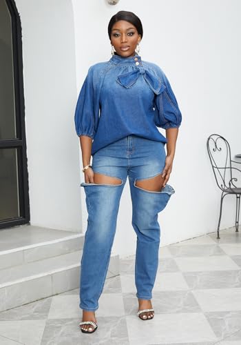 YOOTIKO Women's Baggy Jeans Y2K High Waisted Cutout Straight Leg Stretchy Boyfriend Denim Pants Streetwear2