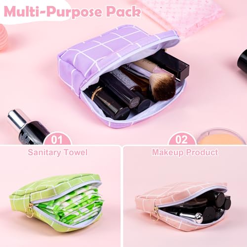 Image of Period Bag Pouch Soft Cloth Sanitary Napkin Storage Bag Portable Menstrual Pad Pouches Tampon Holder for Purse First Period Kit for Girls 9-12 (Rose-Pink Check)