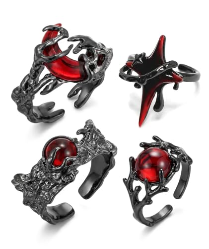Image of figurine 3Pcs Gothic Rings, Rings for Man, Gothic Jewellery for Men and Women, Dark Aesthetic Rings for Daily Goth Fashion and Music Events