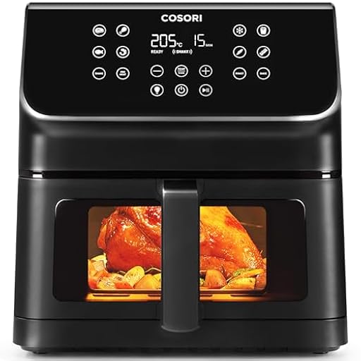 Cosori Freidora de Aire Práctica 6,2L con Ventana Air Fryer 1700W, Tecnología Rapid Air, 55% Menos Energía, 13 Automáticos Modos,Uso Fácil, LED Panel Táctil, Acero Inox Interior, Hasta 205ºC y 60 Min | Ya disponible en tu tienda friki favorita! En mundofriki.es!