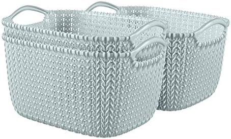 Curver Knit Medium Rectangular Storage Basket, Misty Blue, 8 Litre