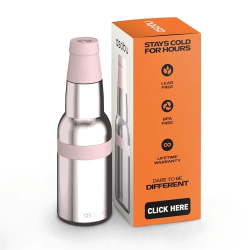 Asobu Frosty Beer Holder 2 Go Vacuum Insulated Double Walled Stainless Steel Beer Can and Bottle Cooler with Beer Opener, Bpa Free, Fits Standard 12oz Bottles & Cans, Gift for Beer Lovers (Dusty Pink)