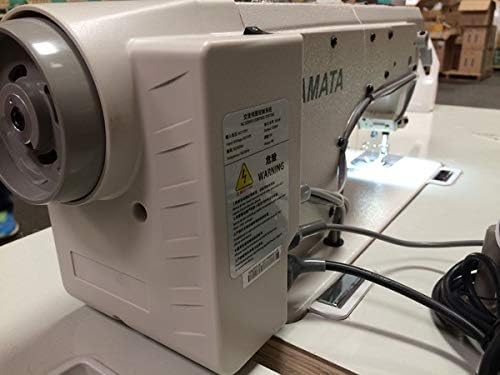 Side view of the Yamata industrial sewing machine head, showing the motor housing and power connections.