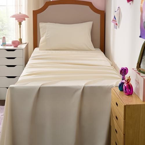 Image of Bedsure Twin XL Sheets Dorm Bedding - 3 Pieces Soft Extra Long Twin Sheets, Breathable & Cooling Bed Sheets Set, Oeko Tex, Easy Care Microfiber for Women, Men, Light Beige