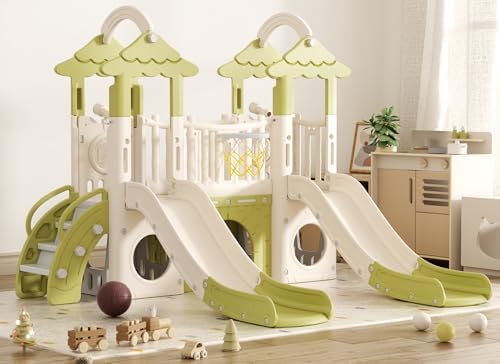 XJD 10 in 1 Toddler Slide, Jungle Double Slide Playset with Basketball Hoop
