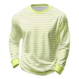 Dasongff Camiseta de Rayas Rojo y Blanco de Manga Larga y Cuello Redondo de Algodón Camisa a Rayas para Hombre, amarillo claro, XL