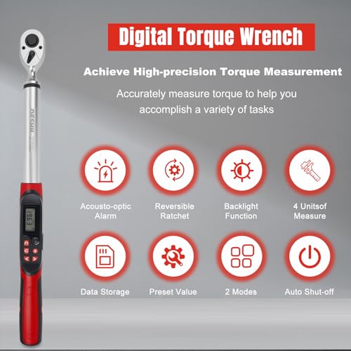 DESHIL Chave de Torque Digital 3/8, 6,8-135N.M (5,02 a 99,57 lb-ft), com Campainha e Indicador LED,