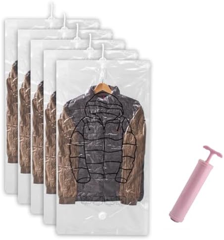 Space Saver Vacuum Storage Bags with Hand Pump - 5 Pack Double Zip Bags for Clothes, Coats, and Travel - Perfect for Closet Organization and Space Saving Solutions