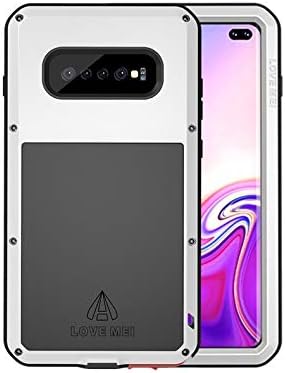 LOVE MEI Compatible with Samsung Galaxy S10 Plus,Outdoor Sports Heavy Duty Waterproof Shockproof Dust/Dirt Proof Aluminum Metal+Silicone+Tempered Glass Case Cover Silver